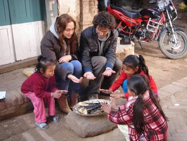 Irit Gadot daughter Gal Gadot socializing with local girls in a village in Nepal.